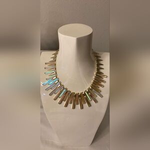 Kendra Scott Kaplan Antque Gold Statement Bib Necklace Made With Dichroic Glass